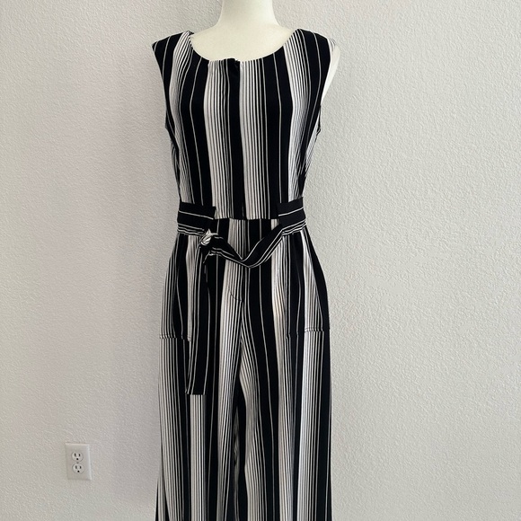 Neiman Marcus Black and Gray Striped Jumpsuit - Picture 1 of 8